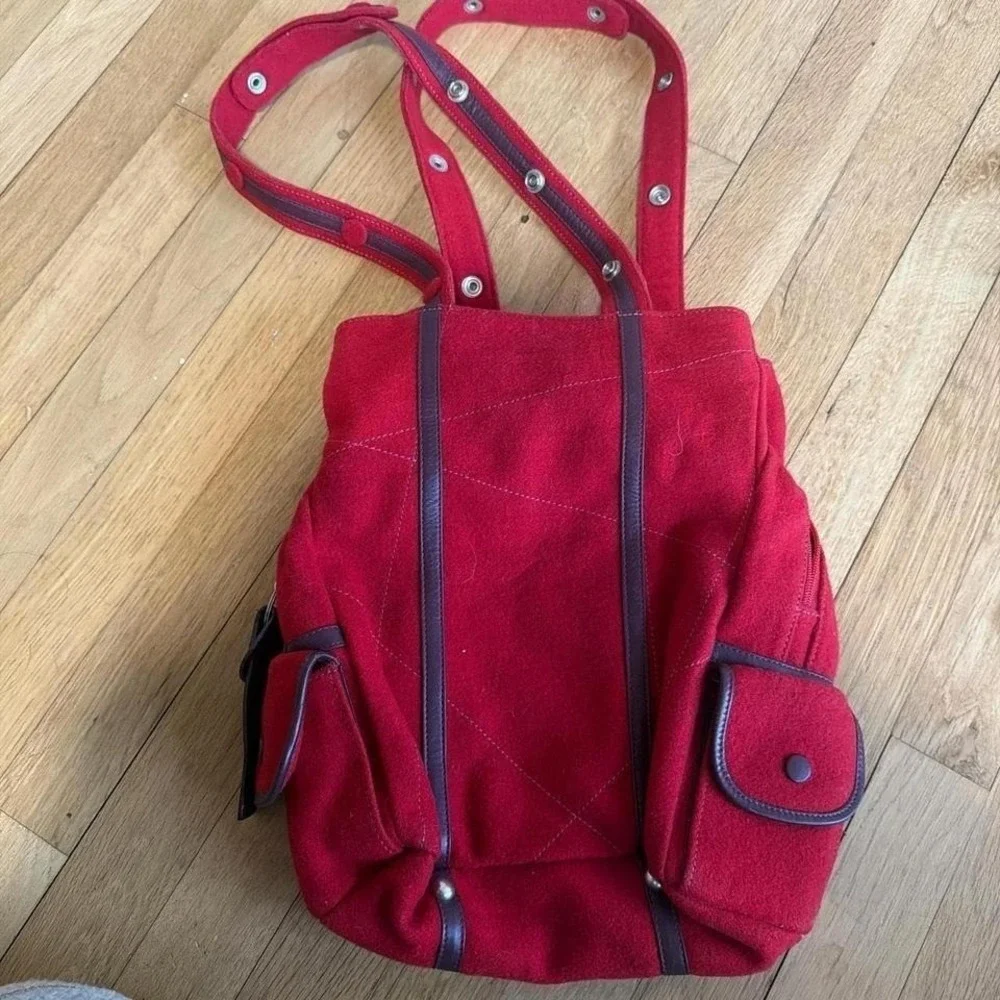 Lumi Archive Chesterfield‎ Tote Red Wool Felt Purple Leather Trim Utility Bag